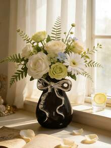 1个黑色蝴蝶结白色花瓶，可爱花瓶，适合装饰大学宿舍、儿童房和公寓卧室，增添女性柔美气息。适用于房间装饰、家居装饰、生日装饰、厨房、婚礼、卧室装饰、客厅装饰、礼品、派对装饰。 - 彩色 - 查看 6