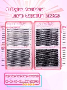 Kit de 640+624+112+112 grupos + 20 pares de pestañas: grupos de pestañas y pestañas postizas para look de ojos de gato, pestañas postizas de marta falsa, juego completo de extensión DIY con grupos de rizos en D (10-16mm), de estilo natural a dramático - Negro - Ver 8