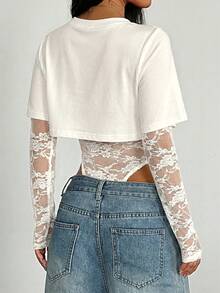 GLOpass Sexy Y2K Lace Sheer Illusion Fitted Romper, Suitable For Music Festival, Date, Party And Daily Wear, Spring/Summer - White - View 4