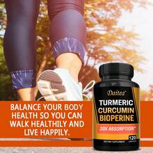 Daitea Curcumin Bioperine Supplement - Contains Turmeric Root And Black Pepper Extract - Supports Overall Health, Suitable For Men And Women - 120 Capsules - 1 chai - Xem 5