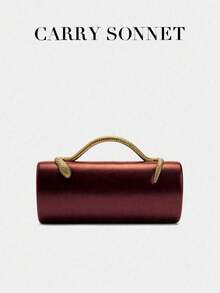 Snake Skin Handle Cylindrical Women's Clutch Bag, Minimalist Evening Handbag, Luxury Party Purse, Unique Designer Top Handle Bag - Red - View 2