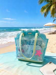 1 Blue Pvcseashell Shoulder Bag - Cute Transparent Handbag With Starfish And Shell Elements; Travel Jelly Bag, Special-Shaped Beach Bag, Shell Bag, Creative Backpack.Multi Functional Fun Bag, Made Of High-Quality Pvc Material, Anti Slip And Wear-Resistant; Secure The Handle And Prevent It From Falling Off Easily. Suitable For Daily Carrying And Travel Essentials, It Is An Ideal Birthday And Anniversary Gift, Bridesmaid Gift, And His/Her Gift. - Multicolor - View 1
