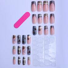 24 Pieces Medium Square Acrylic Wearable Nails Box Retro Plaid Color-Block Striped French 3D Red And Blue Buttons 3D Retro Scottish Plaid Niche Personality Detachable Reusable Suitable Girls Daily Commute Dating,, Party, Outing And Other Occasions Nails With Glue 1 File 1 - 3D立體七星瓢蟲 - 查看 4
