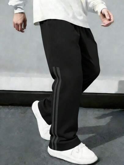 1 قطعة بنطلون رجالي كاجوال فضفاض ذو ساق مستقيمة، بنطلون رياضي للربيع/الصيف للركض والخارج والتنزه والجري والرياضة والملابس الشارعية والشاطئ والتنقلات اليومية، بنطلون ذو ساق مستقيمة مخطط عصري للخريف