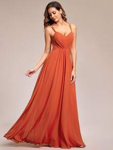 EVERPRETTY Vestido de dama de honor minimalista de unicolor con pliegues y espalda cruzada para boda de primavera - Naranja Quemada - Ver 4