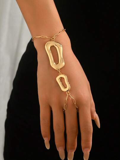 1 st. modernt geometriskt element guldfärgat fingerlöst armband, minimalistiskt ihåligt geometriskt smyckesarmband för kvinnor, lämpligt för vardagsbruk, utflykter och fotografering