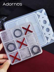 1套井字棋硅胶模具，适用于环氧树脂填充，X O棋盘游戏树脂模具，浇铸DIY派对装饰工艺品礼品用品 - 白色 - 查看 5