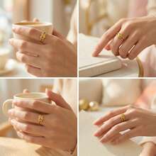 1pc Personalized Double Letter Stamp Heart Ring, Women's Letter Ring, Gift For Mom, Gold Plated Ring, Birthday Gift - Gold - View 3