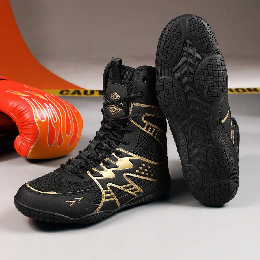 Zapatos de lucha para hombres con peso ligero, zapatos de boxeo Sdtdid hechos de microfibra de ante para gimnasio, levantamiento de pesas, culturismo, entrenamiento, etc. - Negro - Ver 1