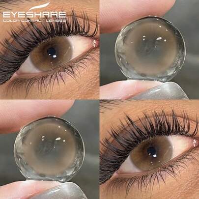  Eyeshare 1 Pair Of Natural Color Contact Lenses Brown Eye Lens Gray Pupils Blue Soft Contacts Green Lenses, Yearly Disposable, Diameter Of 14.5mm, Suitable For Dates Or Daily Wear