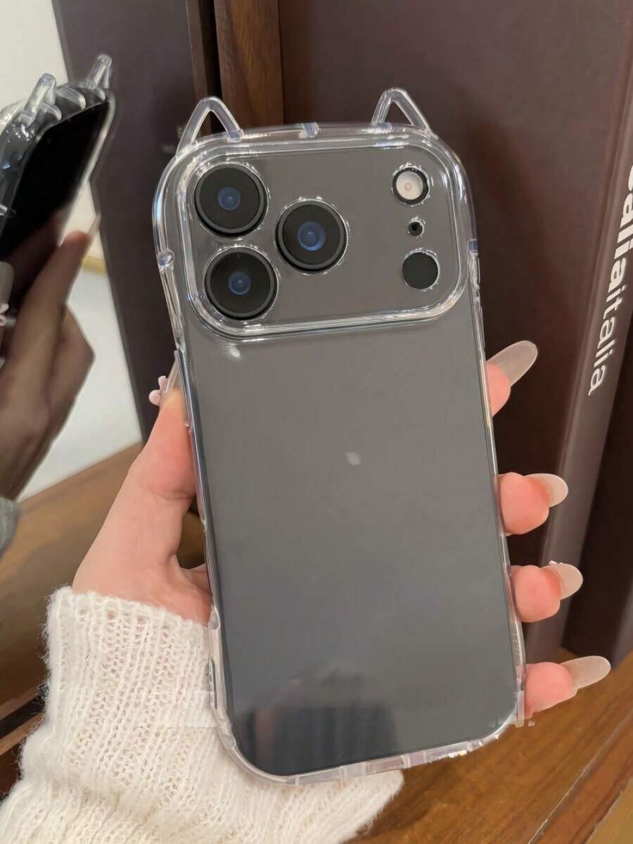 MN86 Cute Clear Cat Ear Phone Case For IPhone 17 16 15 14 13 12 11 Pro Max Plus Air Cartoon Soft TPU Back Cover Protective Shell - Thông thoáng - Xem 1