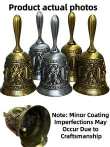 1个优雅黄铜手铃 - 抛光表面 - 适用于婚礼、公告及各种场合，也可用于卧室、旅行、办公室、学校、情人节（送给他/她）、圣诞节礼物、房间装饰 - 青銅色 - 查看 4