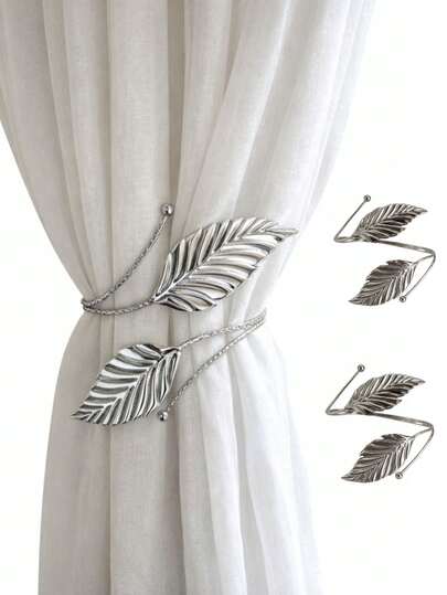 Kit 02 Prendedores de cortina decorativo Folha em Aço
