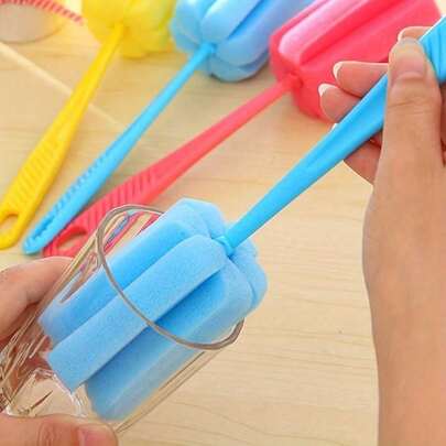 1-Pack Multi-Purpose Kitchen Sponge Brush Set - Plastic, Easy-Grip Handle, Reusable Cleaning, Suitable Glassware, Mugs, And Tableware
