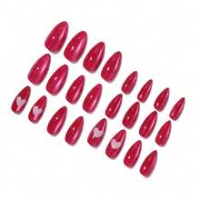 24Pcs Cat Eye Press On Nails Rose-Red Color With Heart Design For Party Wedding - 玫紅色 - 查看 3