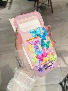 马卡龙色蝴蝶印花半透明粉色手机壳，Y2K千禧风格“甜蜜的梦”“蝴蝶”浪漫英文标语手机壳，柔软TPU哑光粉色表面，防滑纹理，兼容 - 粉色 - 查看 3