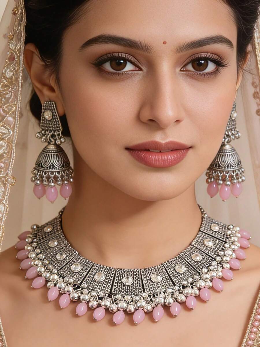 3pcs/Set Elegant Bohemian Style Rhinestone Jewelry Set,Alloy Bells And Bead Tassel Pendant Necklace Set Suitable For Women's Daily Wear,Wedding/Party Jewelry Gift - Necklace Set - View 1