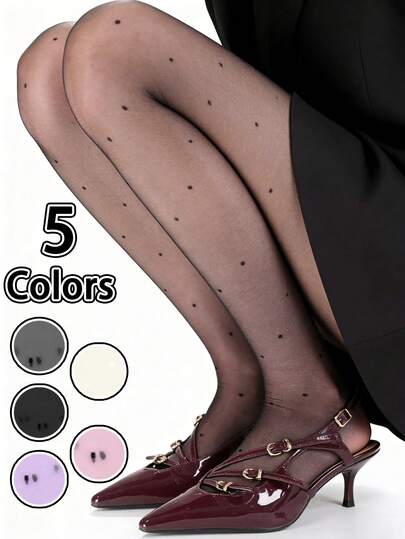 1双 - 波点黑色丝袜，多色10D超薄透明连裤袜，性感美腿修身连裤袜，适合春夏穿着，女士