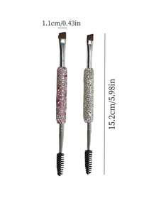 1支双头眉刷，奢华水钻斜角眉眼两用刷，自然卷翘螺旋睫毛刷，旅行便携眼部彩妆刷（适用于液体和粉状产品），礼品 - 彩色 - 查看 3