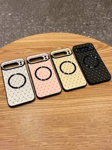 Luxury Bling Rhinestone Check Case Compatible With Google Pixel 10 Pro XL 10Pro 10 9 Pro XL 9 Pro 9 9A 8 Pro 8 8A Stylish Retro Magnetic Wireless Charging Cover - Pink - View 4