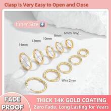 5 套女士金/银圆形耳环 - 18K 镀金圆形耳环套装。轻盈简约的小圆耳环，具有防过敏特性，厚实而轻巧。时尚、优雅、轻盈精致的女士珠宝礼品（5 套/6mm-8mm-10mm-12mm-14mm） - 彩色 - 查看 5