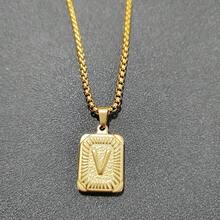 1pc Men's Bestselling Stainless Steel Square Letter Pendant Necklace, Personalized Letter Necklace, Hip Hop Jewelry - Yellow Gold - View 11
