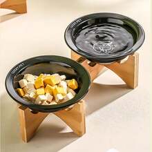 Ceramic Dog And Cat Bowl With Wooden Stand, Food And Water Bowl Non-Spill For Cats Dogs, Whisker Friendly And Dishwasher - 170ml - View 3