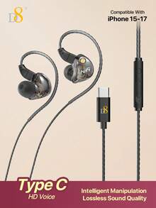 D8 女士奢华手工镶钻有线入耳式耳机,时尚透明外壳闪耀夺目,HiFi 立体环绕音质,内置高清麦克风,通话清晰,主动降噪功能有效阻隔环境噪音,通用 Type-C 接口,即插即用,时尚闪亮设计,完美适用于日常通勤、办公、学习、旅行、约会、聚会等场合,兼容 17/16 - 彩色 - 查看 21