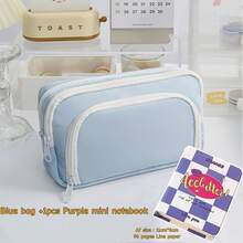 Summer Fresh Color Pencil Case Pen Bag Dual Layer Front Open Pocket Storage Pouch For Stationery School Back To School - Blue - View 19