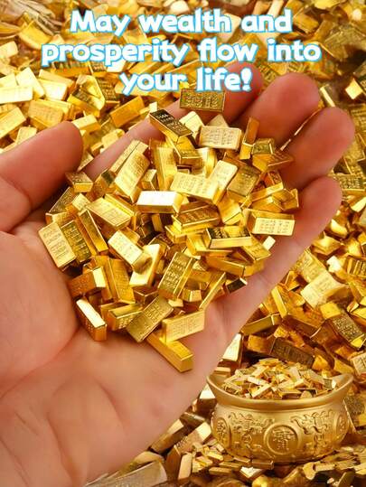 Feng Shui Wealth Ingot Decor, Mini Realistic Gold Ingot Set, Suitable As Gift For Christmas, Boss, Housewarming, Retirement, Chinese Style Prosperity Ornament For Office Desk