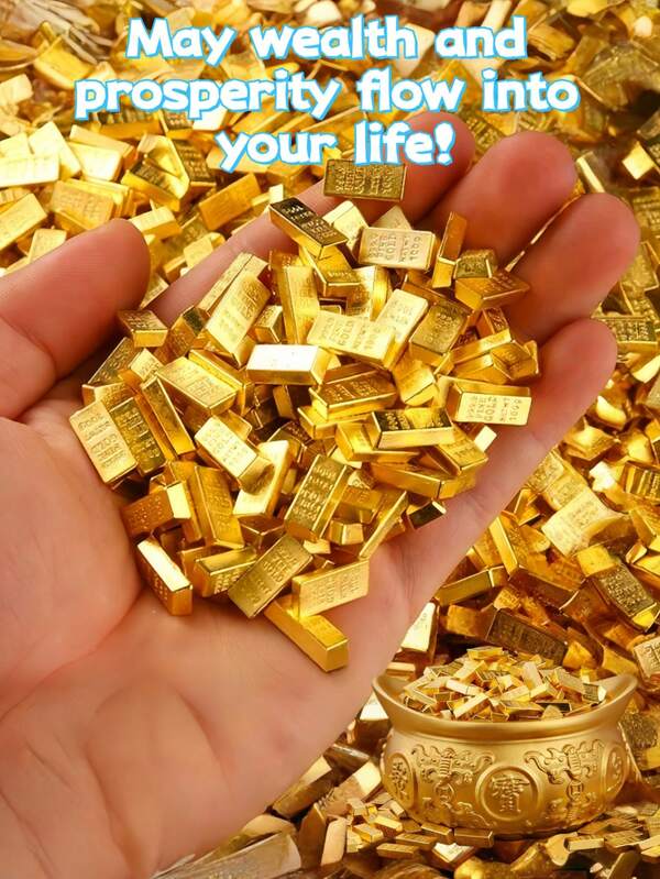 风水招财元宝摆件，迷你逼真金元宝套装，适合作为圣诞节、乔迁、退休等场合的礼物，中式办公桌摆件，寓意繁荣昌盛。