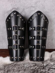 2 pièces/set Manchettes de bras vintage marron/noir - Protège-poignets réglables avec clous métalliques pour costume de cosplay, fantasy médiévale, aventurier. Ensemble pour jeu de rôle épique - A - Voir 1