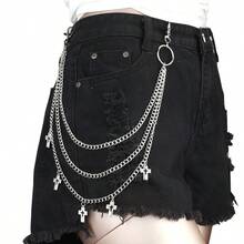 Fashionable Multi-Layer Hollow Cross Waist Chain, Versatile Metal Ring Chain Pendant Pants Chain - Silver - View 3