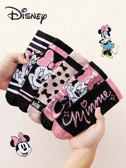 Disney 1/5 pares de calcetines de media caña con personajes de dibujos animados para niños, calcetines cortos transpirables de estilo coreano para niños/niñas en primavera y otoño