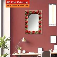 Floral Square Wooden Frame Wall Decor With Fashionable Acrylic Mirror, Suitable For Home Living Room, Bedroom, Studio, Patio, No Power Supply Needed, Ideal For Wedding, Christmas, Valentine's Day, Thanksgiving And Other Holiday Gifts And Decorations. Please Peel Off The Protective Film Before Use. - LQ - View 2