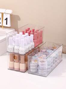1pc/2pcs/3pcs Large Capacity Transparent Plastic Nail Art Storage Box, High Transparency Material Stackable Space-Saving, Categorized Storage For Nail Polish, Rhinestones And Tools, Suitable For Vanity And Nail Art Studio, Home Desktop Organizer, Specialized Storage Container For Nail Art Enthusiasts - Transparent - View 10