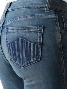 Women's Retro Elastic Micro-La Denim Trousers - Màu xanh lam - Xem 6