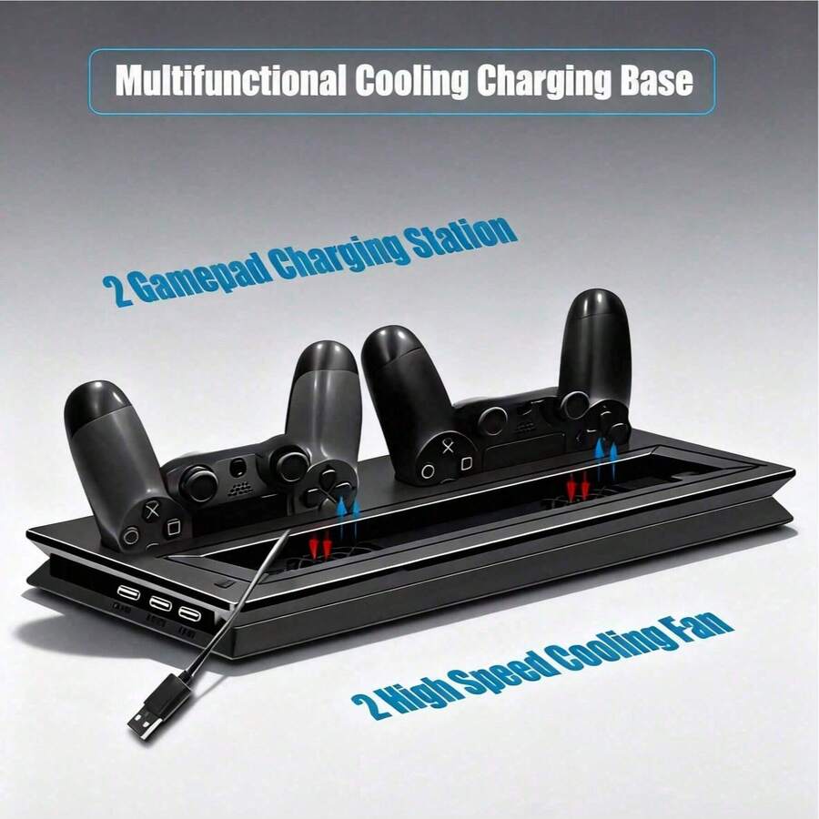 P/S/4 垂直散热支架，带双控制器充电底座和 3 端口 USB 集线器 - USB 供电，兼容 P/S/4 Slim/Pro，一体式散热充电站 - 黑色 - 查看 1