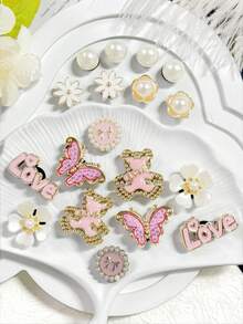 18pcs Gold Glitter Bear Shoe Clips, Detachable Flower & Bow Shoe Decorations, Fashion & Elegant, Suitable For Sandals, Slippers, Great As Holiday Gifts - Gold Pink - View 2