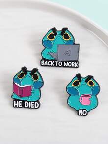 1pc/Set Strange Alien Frog Spoilers Brooch Enamel Pins Cartoon Frog Reading Book Metal Brooches Backpack Lapel Badge Funnt Jewelry Gifts - Green - View 2
