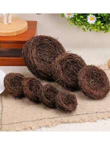 4个仿真鸟巢，手工工艺鸟巢，家居花园户外节日春季装饰，仿藤编织鸟巢，DIY藤编鸟巢装饰，干木鸟巢道具，适用于所有房间，非鸟类爱好者的最佳选择，复活节派对乡村鸟笼，节日礼物的最佳选择 - 彩色 - 查看 5