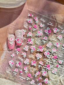 1 Sheet 5D Embossed Rhinestone Nail Stickers, Fresh Style Red Rose Pattern Self-Adhesive Manicure Decals For Girlfriend Valentine's Day Gift - Multicolor - View 4