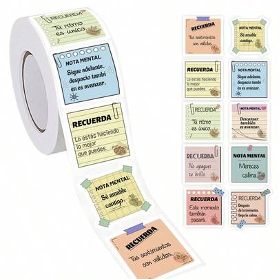 500 piezas Rollo de pegatinas de recordatorios positivos en español, etiquetas inspiradoras con estilo de memorándum adecuadas para diarios, planificadores, embalajes, álbumes de recortes y decoración creativa