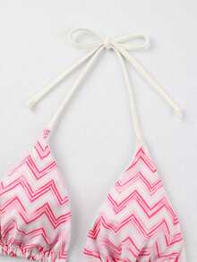 Bộ bikini 3 mảnh phối màu thời trang với váy che ngoài cắt cao, kiểu dáng hở lưng, thích hợp cho mùa hè 2026, dành cho nữ, kiểu dáng ziczac, thích hợp cho kỳ nghỉ dưỡng. - Màu Hồng baby - Xem 8