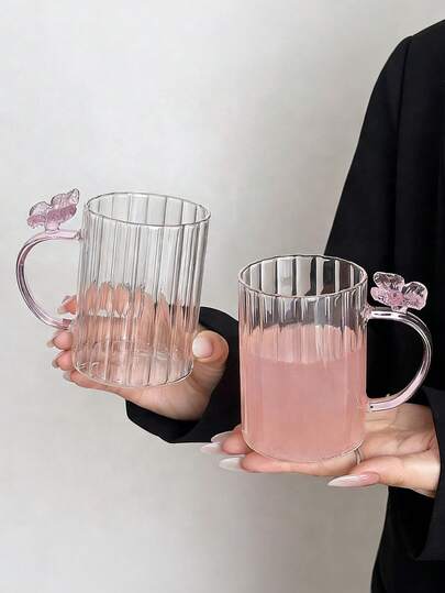 1pc High Borosilicate Glass Butterfly Cup, Household Water Glass, Juice Beverage Cup, Minimalist Colorful Transparent Glass Cup, Cocktail Cup