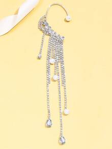 1pc Fashionable Crystal Tassel Earrings, Minimalist Elegant Pearl Earrings, Party Jewelry - Silver - View 2