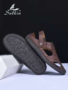 Salkin 新款设计师手工夏季男士凉鞋，价格亲民，奢华工艺，包头设计，多功能，稳固贴合，后跟带设计，平底防滑，经久耐穿，休闲百搭，适合户外、沙滩、钓鱼、散步等场合，柔软舒适透气的皮革材质，建议选购大一码。 - 紅棕色 - 查看 9