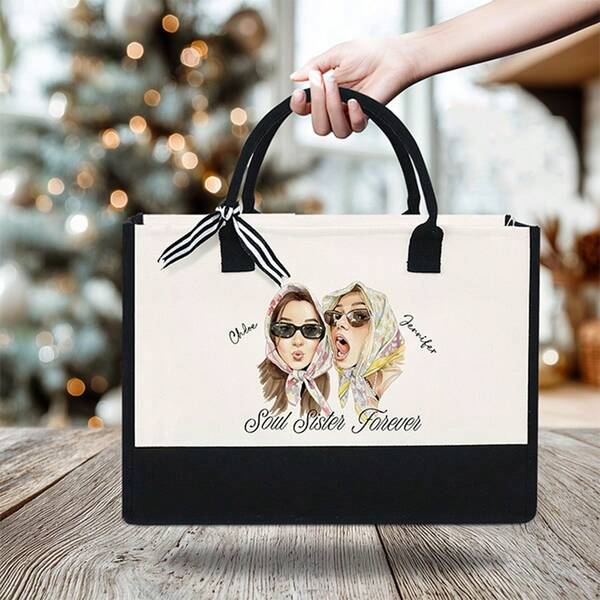 Customized Watercolor Best Friend Portrait Tote Bag, Personalized Tote Bag, Personalized Gift Bag, Best Friend Tote Bag Cosmetic Bag, Customized Best Friend Photo, Friendship, Soul Sisters, Best Friend Gift