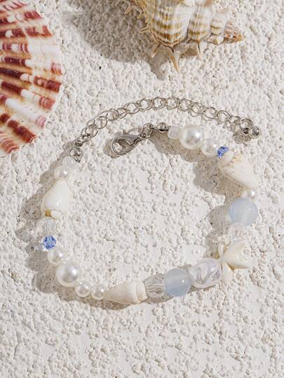 1pc Bohemian Ocean Style Shell, Starfish & Pearl Bracelet, Suitable For Vacation, Date, Daily Wear, A Wonderful Gift For Girlfriend On Valentine's Day