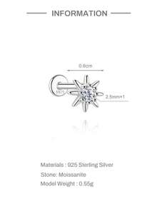 1 đôi bông tai hình ngôi sao đính đá Moissanite, mạ bạc 925 và vàng trắng 18K, kiểu dáng đinh tán, không gây dị ứng, thích hợp đeo hàng ngày, làm quà tặng sinh nhật tinh tế cho phụ nữ. - Bạc - Xem 15